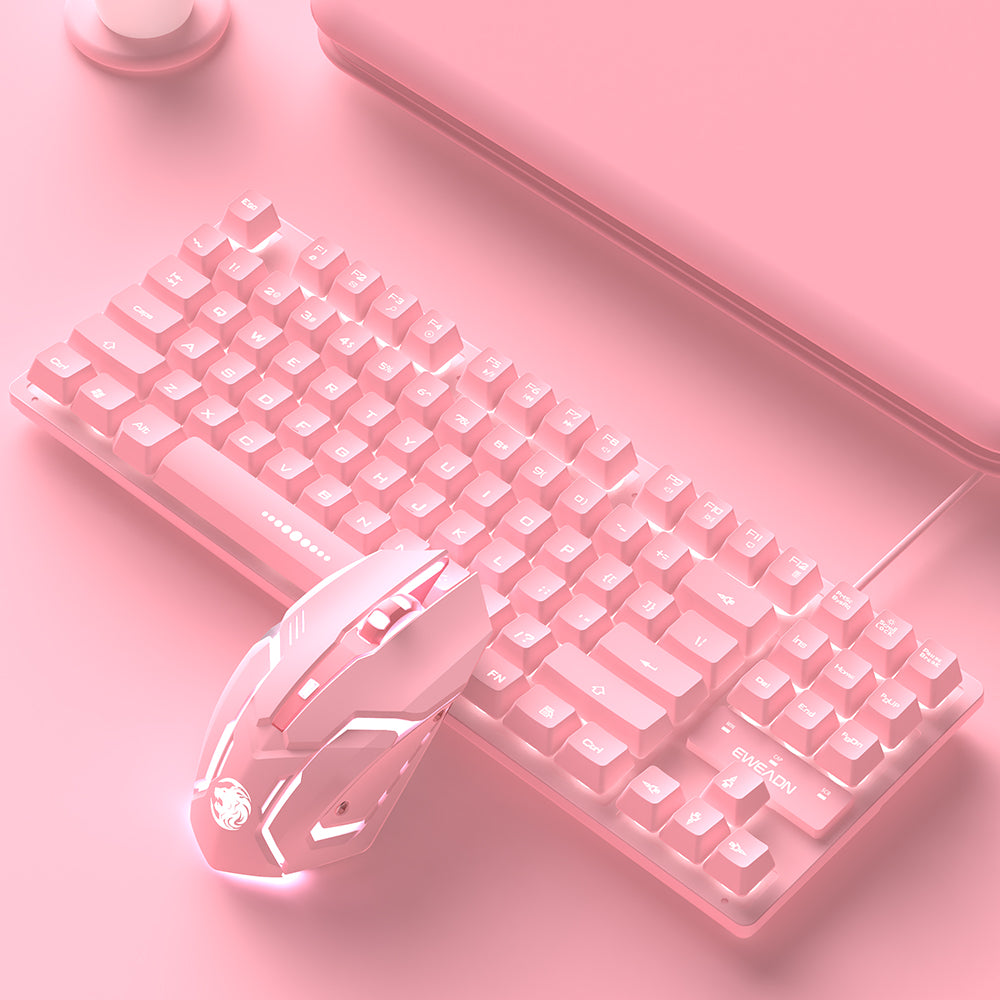 Cute Pink Wired Keyboard and Mouse Set